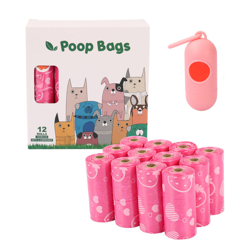 Dark Green Degradable Pet Poop Bag Epi Dog Poop Bag Pet Garbage Bag - Pink Strawberry 12+ Pieces In Roll
