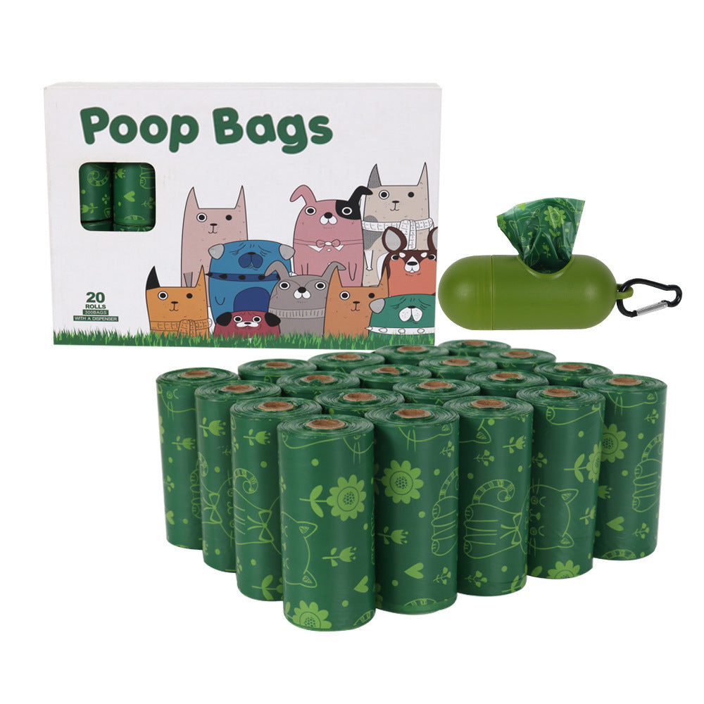 Biodegradable Pet Garbage Bag Stool Bag Thickened Portable Disposable - 20 Pack 1.2 Silk Green Cat Army Green