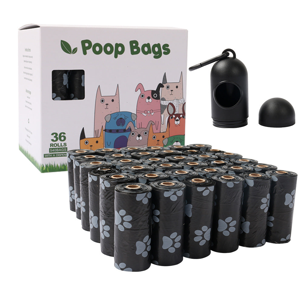 Cross-border 36 Rolls Biodegradable Pet Stool Bag Fragrant Silk Shit - Black Footprints