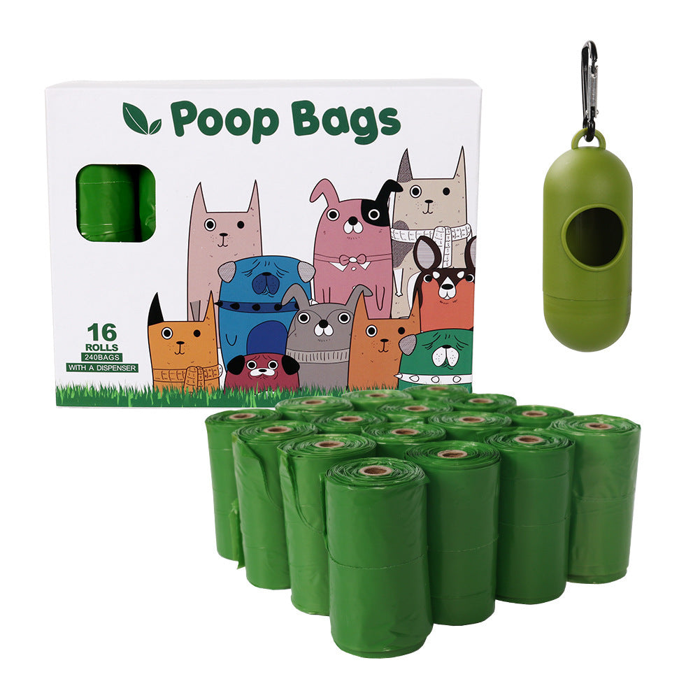 1 5 Silk Biodegradable Rolled Vest-style Pet Poop Bag Dog Epi Poop - 16 Rolls + Army Green Points