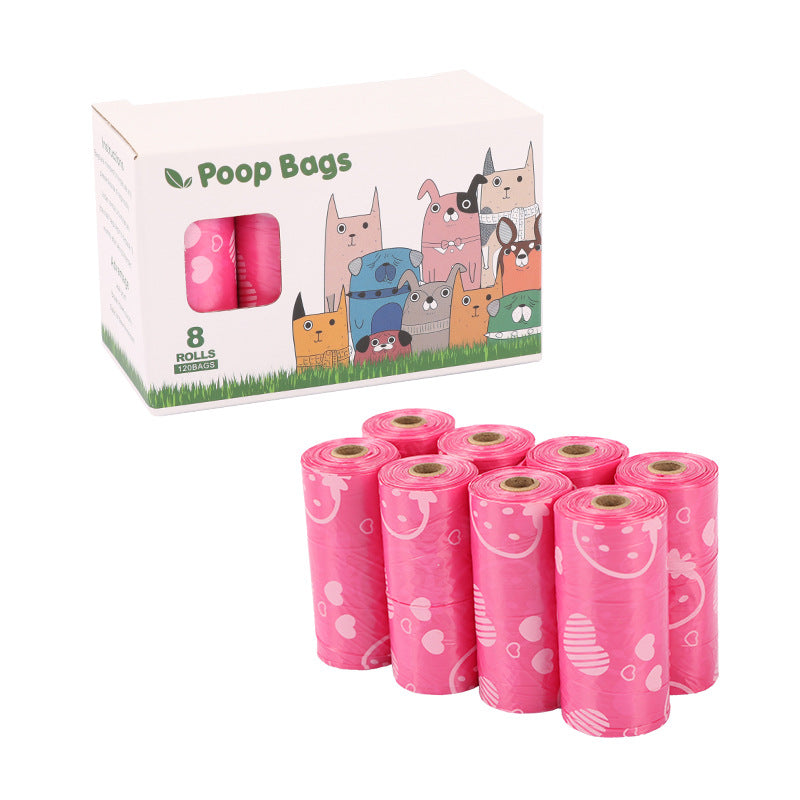Cross-border Degradable Pet Stool Bag Disposable Shit Bag Epi - Pink 8 Pack