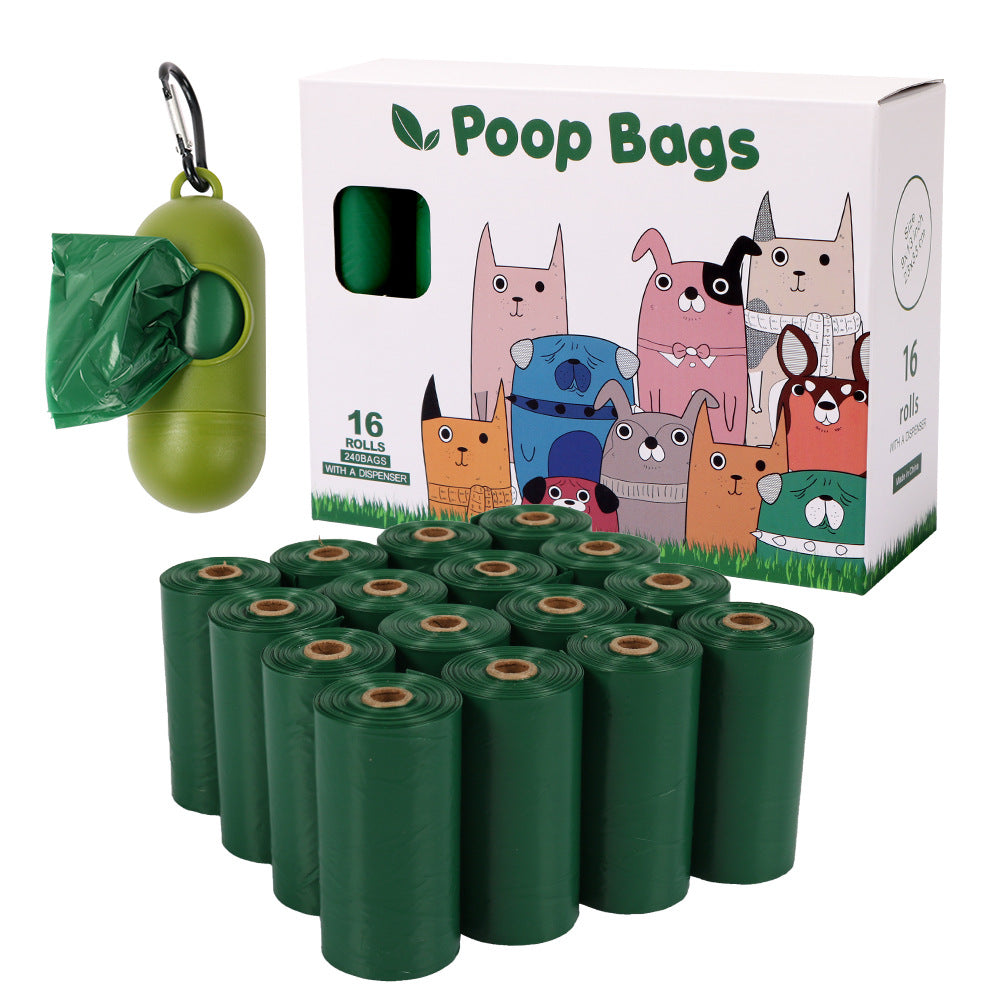 Cross-border Hot Dark Green Pet Garbage Bag 1 5 Silk Degradable Pet - 16 Package White Box Points