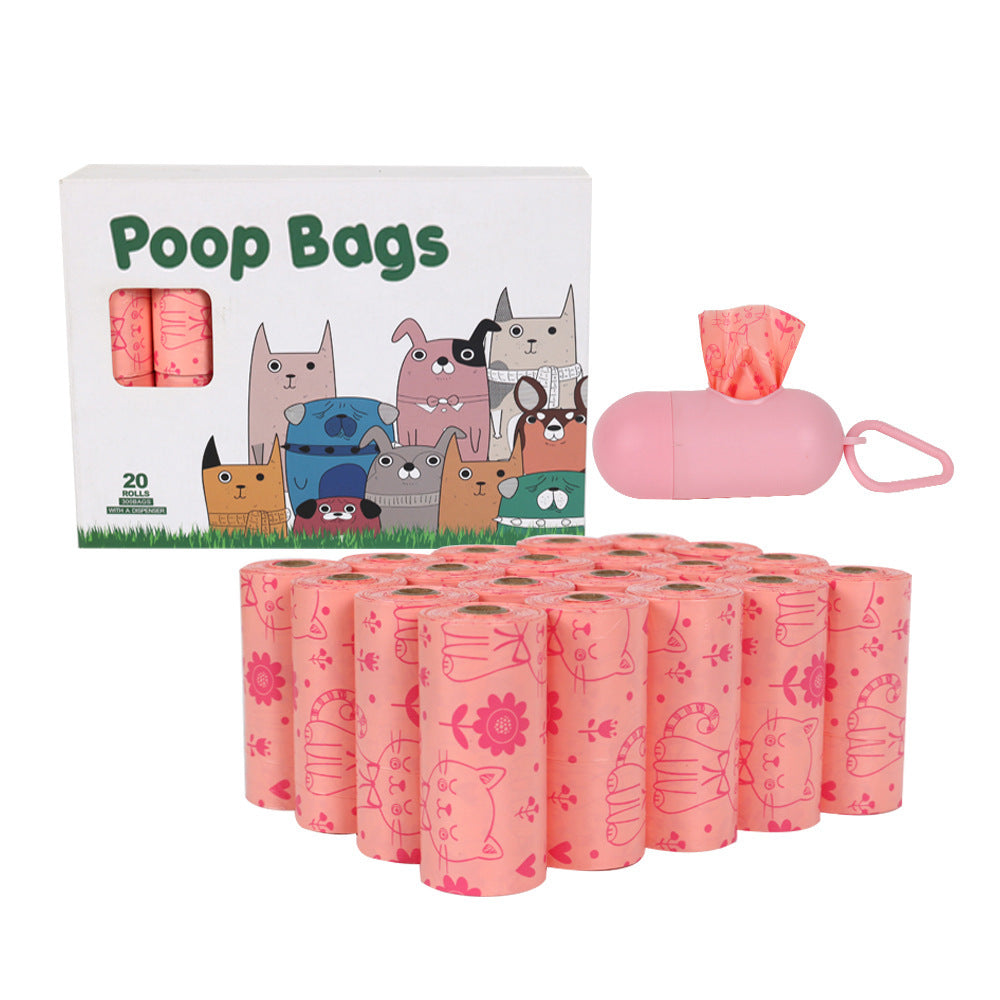 Biodegradable Pet Garbage Bag Stool Bag Thickened Portable Disposable - 20 Rolls Of 1.2 Silk Powder Cat Powder