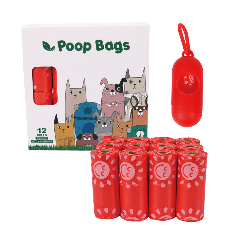 Dark Green Degradable Pet Poop Bag Epi Dog Poop Bag Pet Garbage Bag - Red Vest Bag 12 Rolls + Points