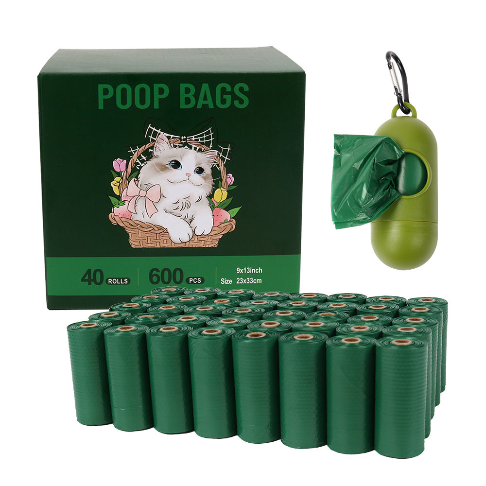 Dark Green Degradable Pet Poop Bag Epi Dog Poop Bag Pet Garbage Bag - Dark Green Flat Mouth 1 Silk 40 Rolls + Points