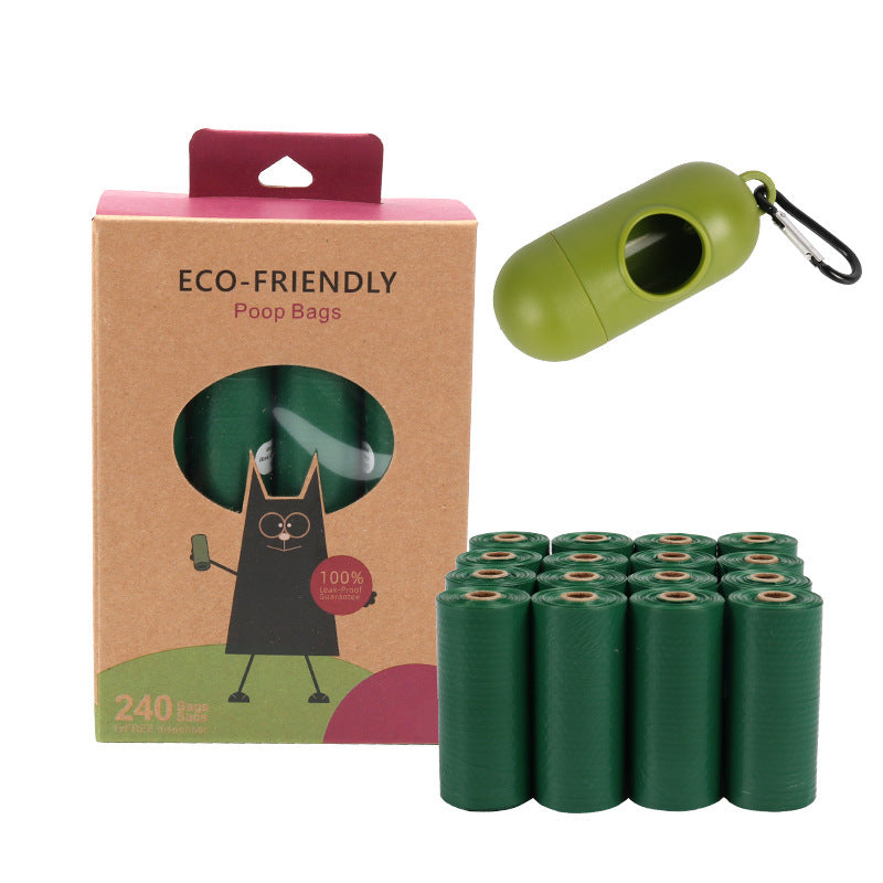 Degradable 1 Silk Pet Poop Bag Embossed Dark Green Non-fragrance Dog - 16 Rolls + Pointed Ear Box