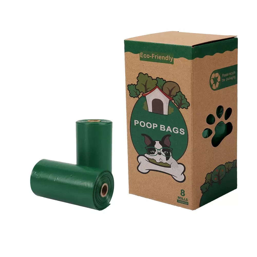 Cross-border Hot Dark Green Pet Garbage Bag 1 5 Silk Degradable Pet - 8 Roll Cowhide Box