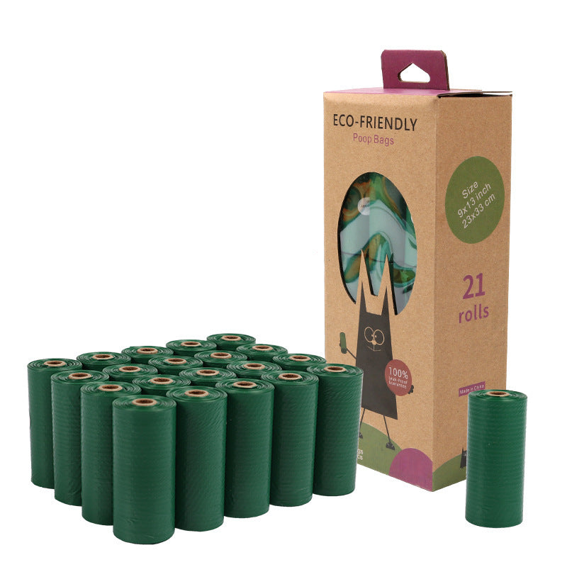 Degradable 1 Silk Pet Poop Bag Embossed Dark Green Non-fragrance Dog - 21 Roll Pointed Ear Box