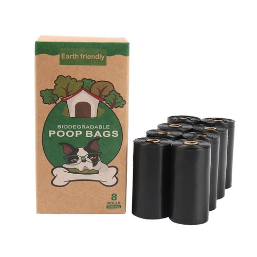 Biodegradable Pet Garbage Bag Stool Bag Thickened Portable Disposable - 8 Rolls 1.5 Silk Black Without Printing