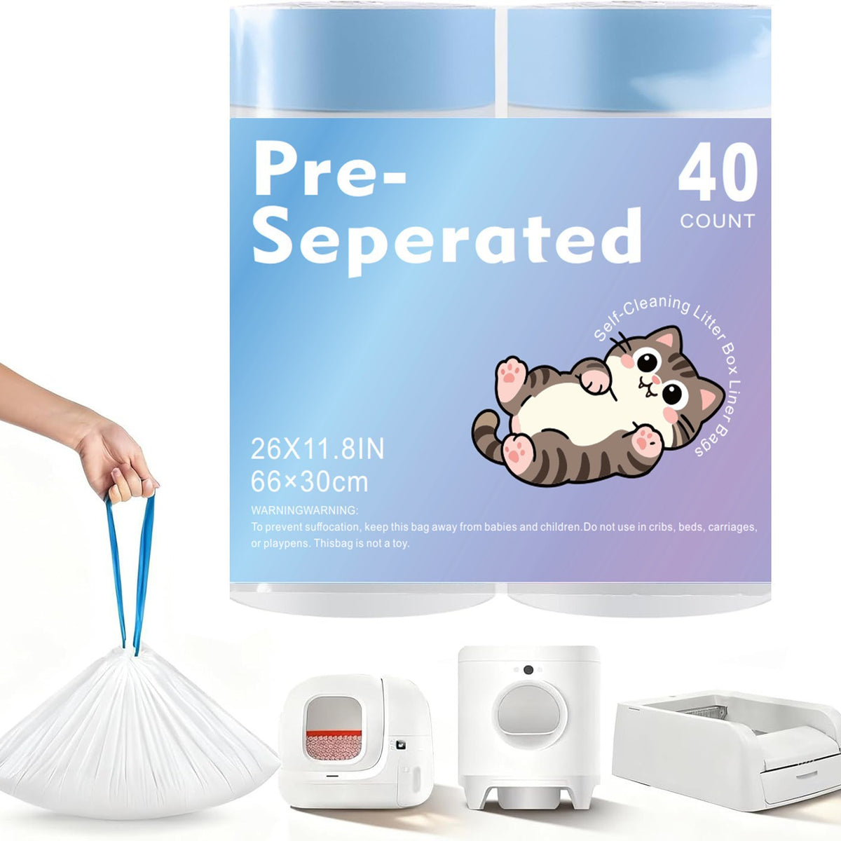 Cross-border Cat Litter Bag Special For Automatic Cat Litter Box 64 - 66×30cm（40 Pieces/pack）