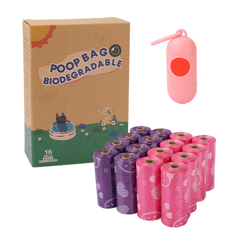 Factory Direct Supply Epi Degradable Poop Bag Dog Outing Poop Bag - 16 Rolls Of Mixed Color Strawberry + Powder
