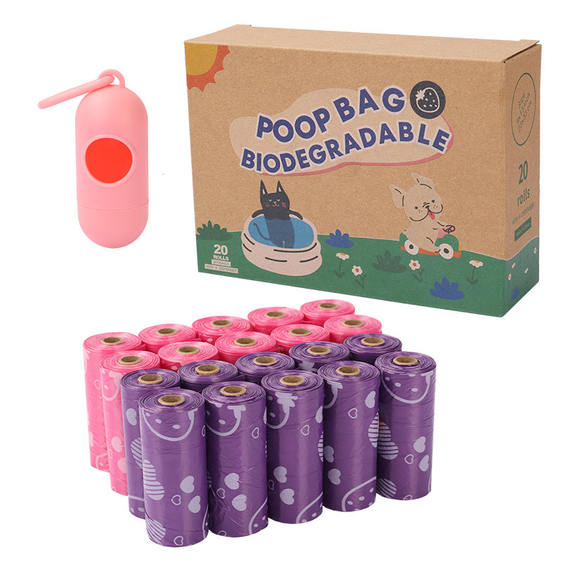 Factory Direct Supply Epi Degradable Poop Bag Dog Outing Poop Bag - 20-pack Mixed Color Strawberry + Powder