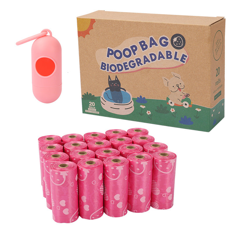 Factory Direct Supply Epi Degradable Poop Bag Dog Outing Poop Bag - 20 Pack Pink Strawberry + Powder
