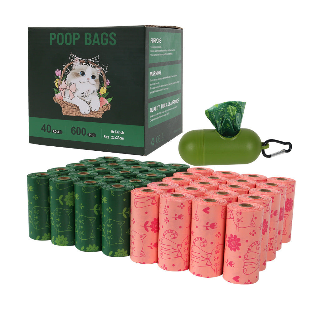 Biodegradable Pet Garbage Bag Stool Bag Thickened Portable Disposable - 20 Pink Cat 20 Green Cat Army Green Points