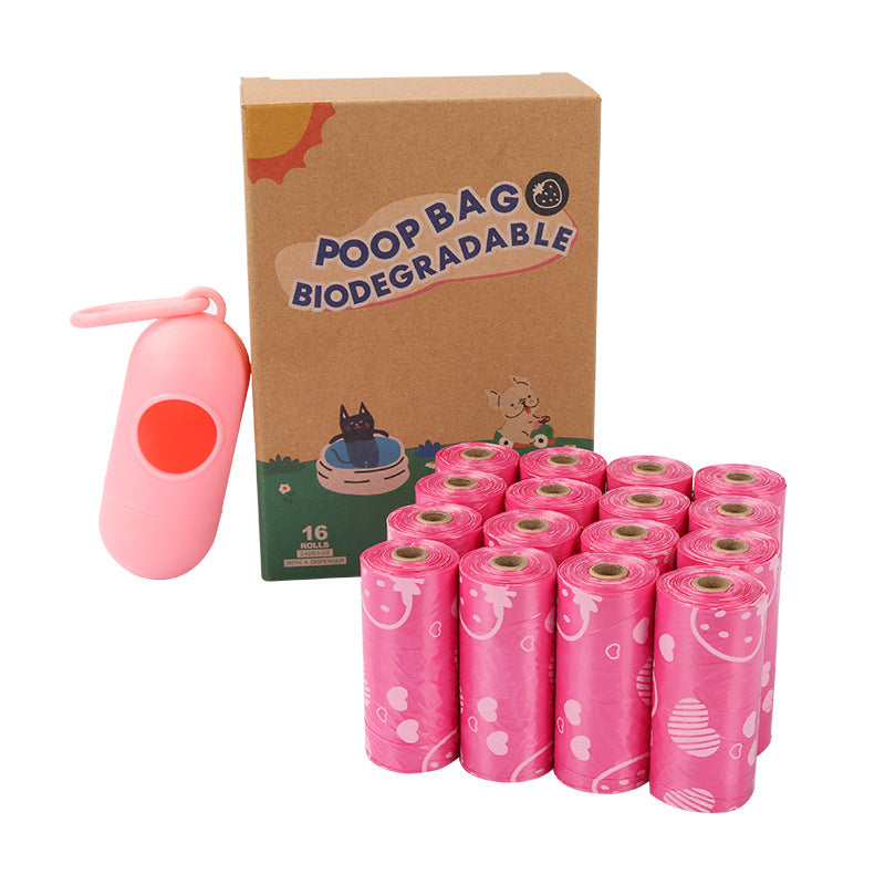 Factory Direct Supply Epi Degradable Poop Bag Dog Outing Poop Bag - 16 Rolls Of Pink Strawberries + Powder